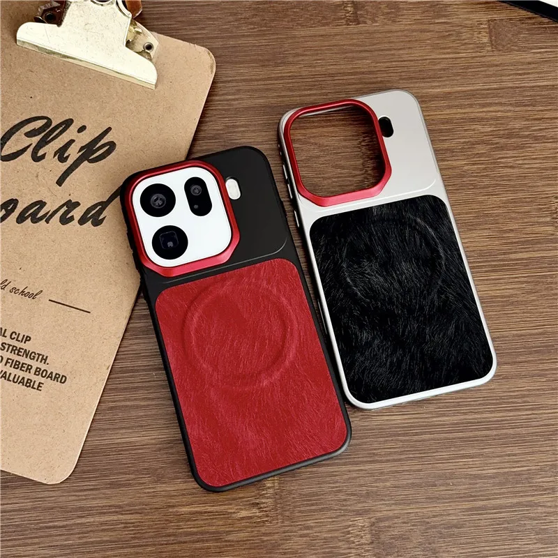 Velvet Texture Magnetic Hard Phone Case with Metal Lens Ring and Shockproof Full Protection