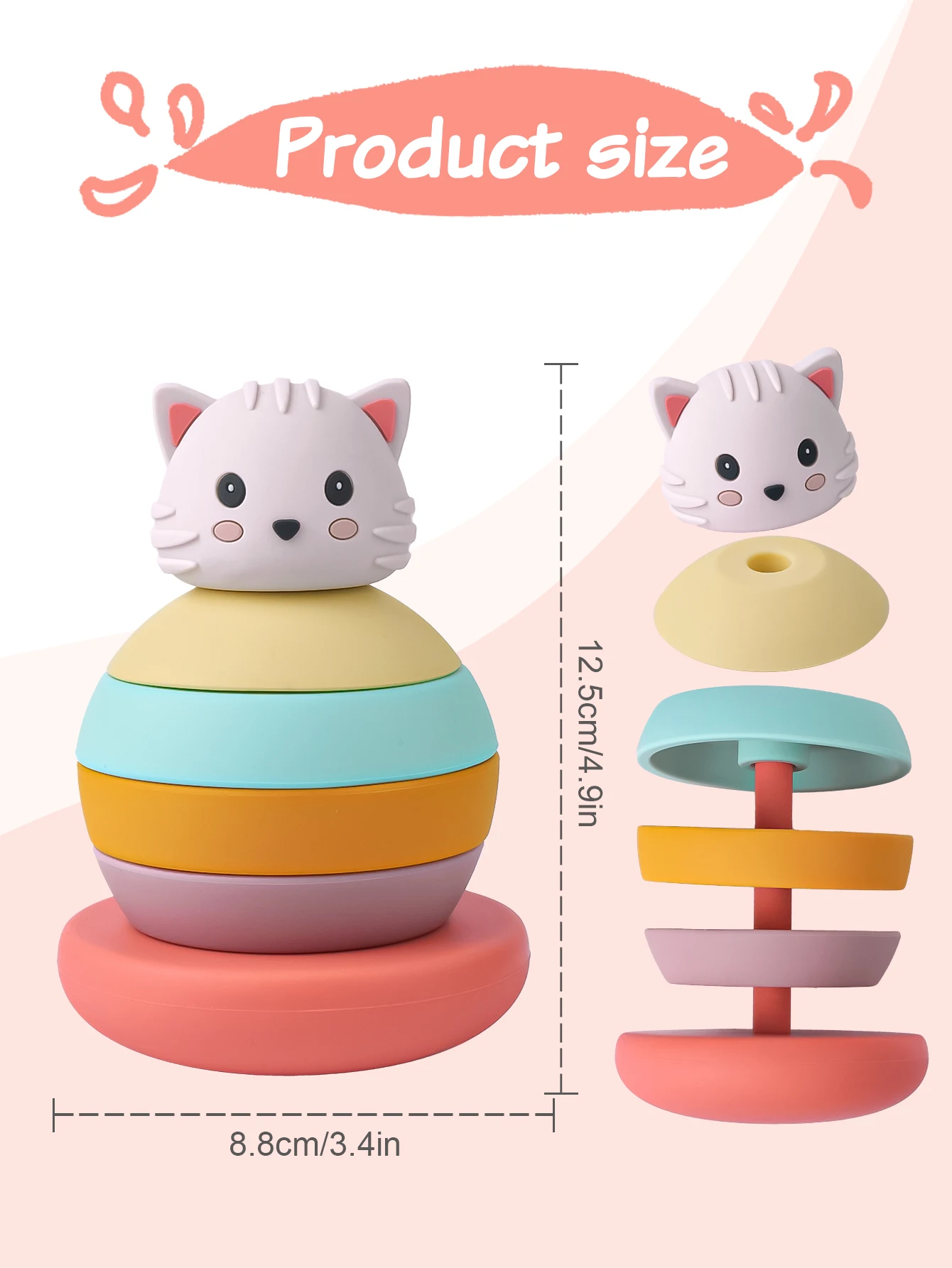 1 Set Cute Cat Building Blocks Baby Montessori Toys Soft Building Blocks Silicone Stacking baby birthday Gifts