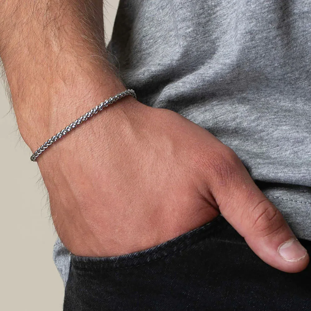 Stainless Steel Punk Bracelet For Men Adjustable Hematite Strand