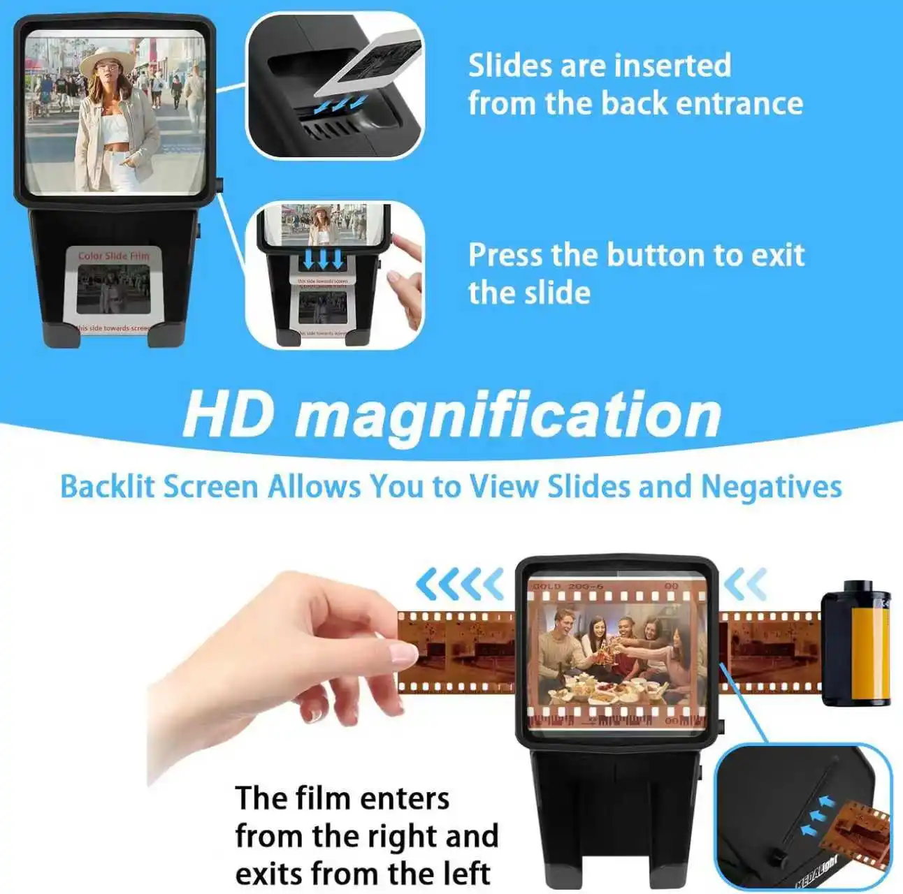 MEDALight SV-3 슬라이드 뷰어 135mm 필름 네거티브용 LED 35mm 필름 뷰잉 클립 유니버설 3배 확대 HD 이미지 뷰어
