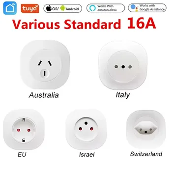 16A Tuya Smart WIFI Plug Life Socket Outlet AU EU Israel IT Switzerland Plug APP Remote Control Work Hands-Free for Alexa Google