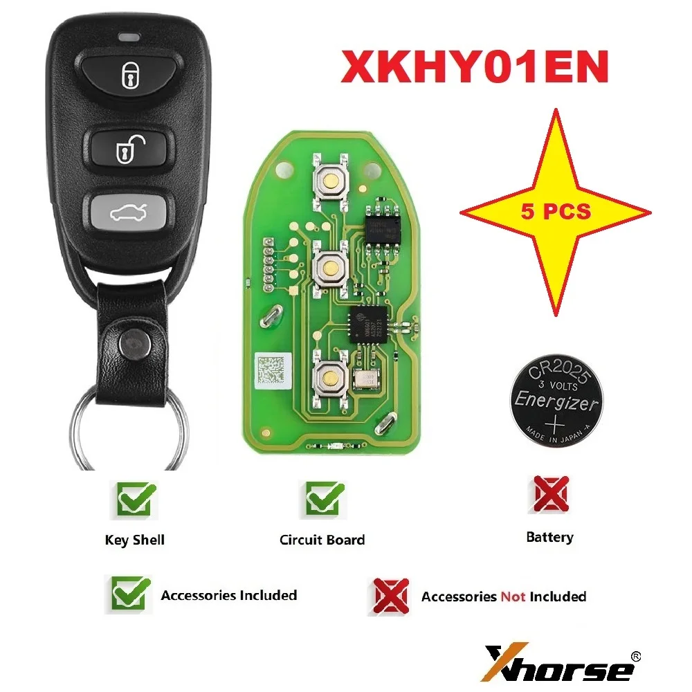 5PCS/LOT For Hyundai 3+1 Buttons Xhorse Wire Universal Remote Key XKHY01EN Support VVDI Key Tool
