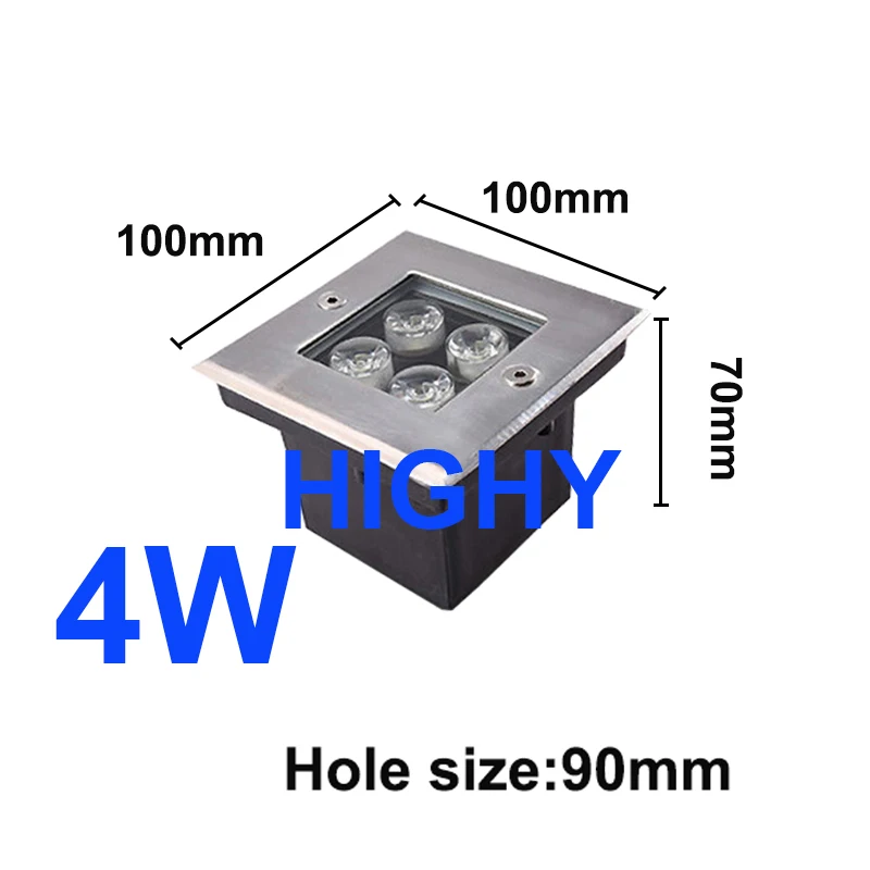 thumbnail image 1 of Lámpara LED enterrada para exteriores, cuadrada, resistente al agua IP68, 1 W, 3 W, 4 W, 5 W, 6 W y 9 W, para decoración de jardín, CA 85-265 V, CC 12 V, 1 of 5