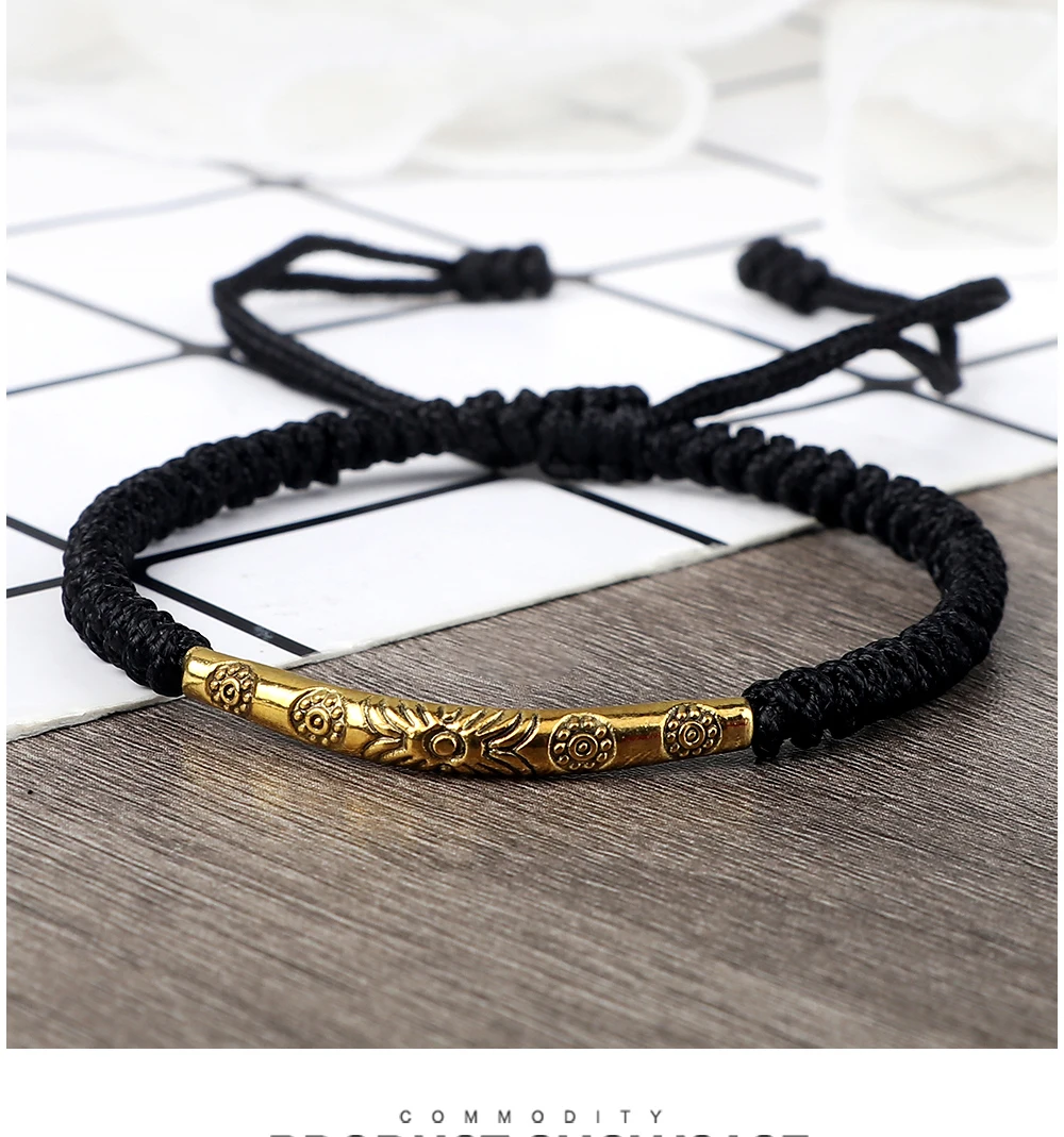 Red Thread Braided Bracelet Golden Silver Color Long Tube Bangle Handmade Adjustable Women Men Fashion Friendship Jewelry Gift