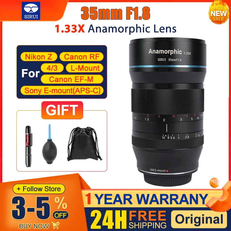 SIRUI 아나모픽 렌즈 시네마 렌즈, 라이카 L M4/3 M43  E 캐논 R RF EOSM EF-M MFT/APS-C 카메라용, 35mm F1.8 1.33x