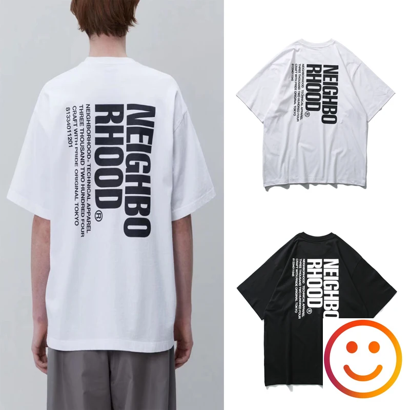 

Back Vertical NEIGHBORHOOD Print T Shirt White Black Tokyo Street Clothes Men Women Summer Harajuku Cotton NBHD Loose T Shirt