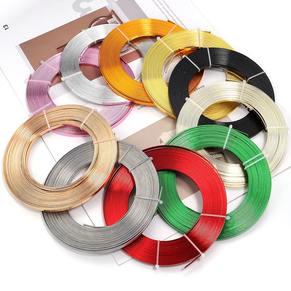 SAUVOO 10Meters/Roll Aluminum Wire Wide Flat Gold Plated Bendable Flexible Craft Metal Wire for Jewelry Making Beading Wire