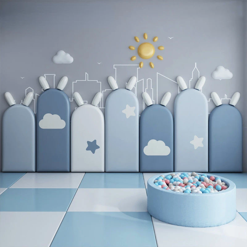 DIY Cartoon Kids Room Bed Headboard Nursery Childern Room Anti-collision Wood Wall Panels Tete De Lit Cabecera Adhesiva Cama