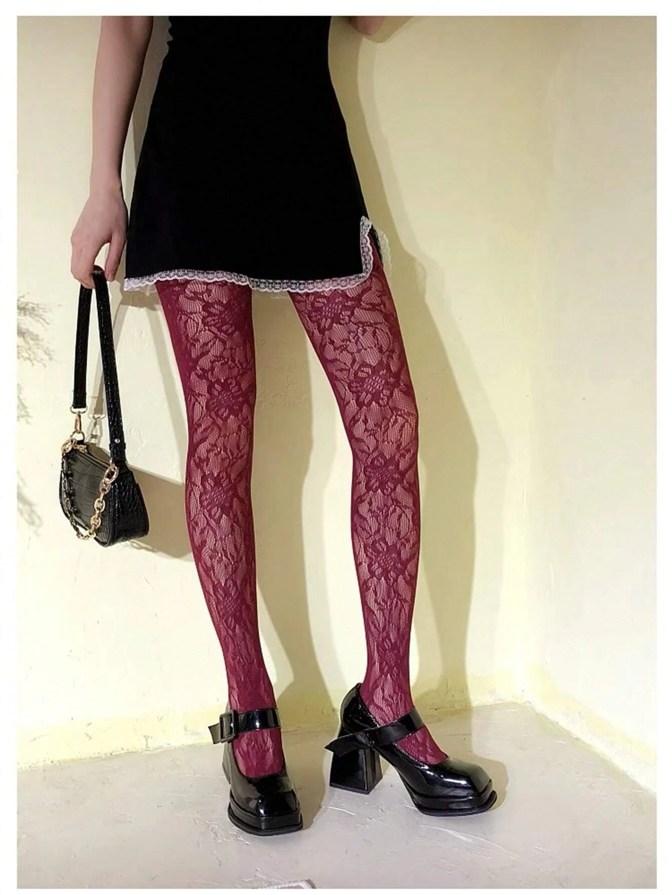 1 Paar Damen y2k Millennium süße und würzige Retro Spitze Strumpfhosen sexy ausgehöhlte dünne Netz socken – Detail 5