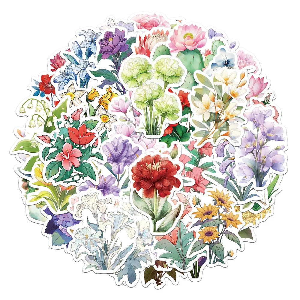 

10/30/50 шт., наклейки с изображением цветов