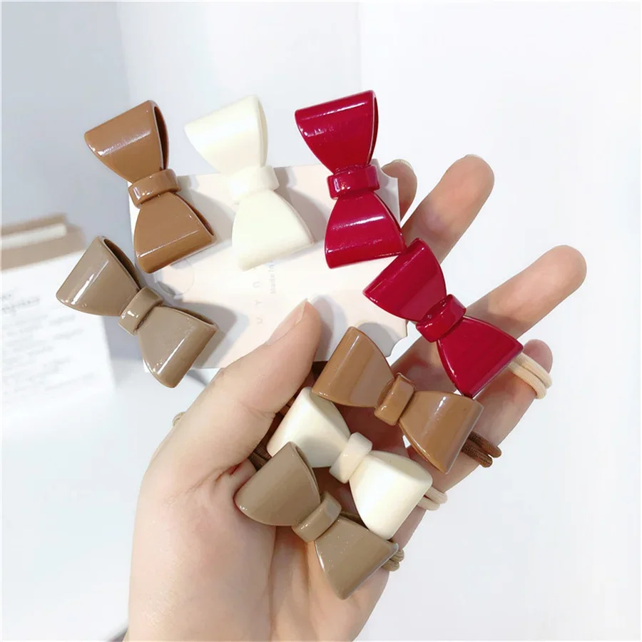 2Pcs/Set Coffee White Bow Elastic Head Bands For Girls Women Ins Hair Clips Barrettes Kids Headropes Fashion Hair Accessories 2pcs diy lift up spring hinge hinges lift up coffee table top foldable mechanism hardware furniture lift folding cabinet hinge