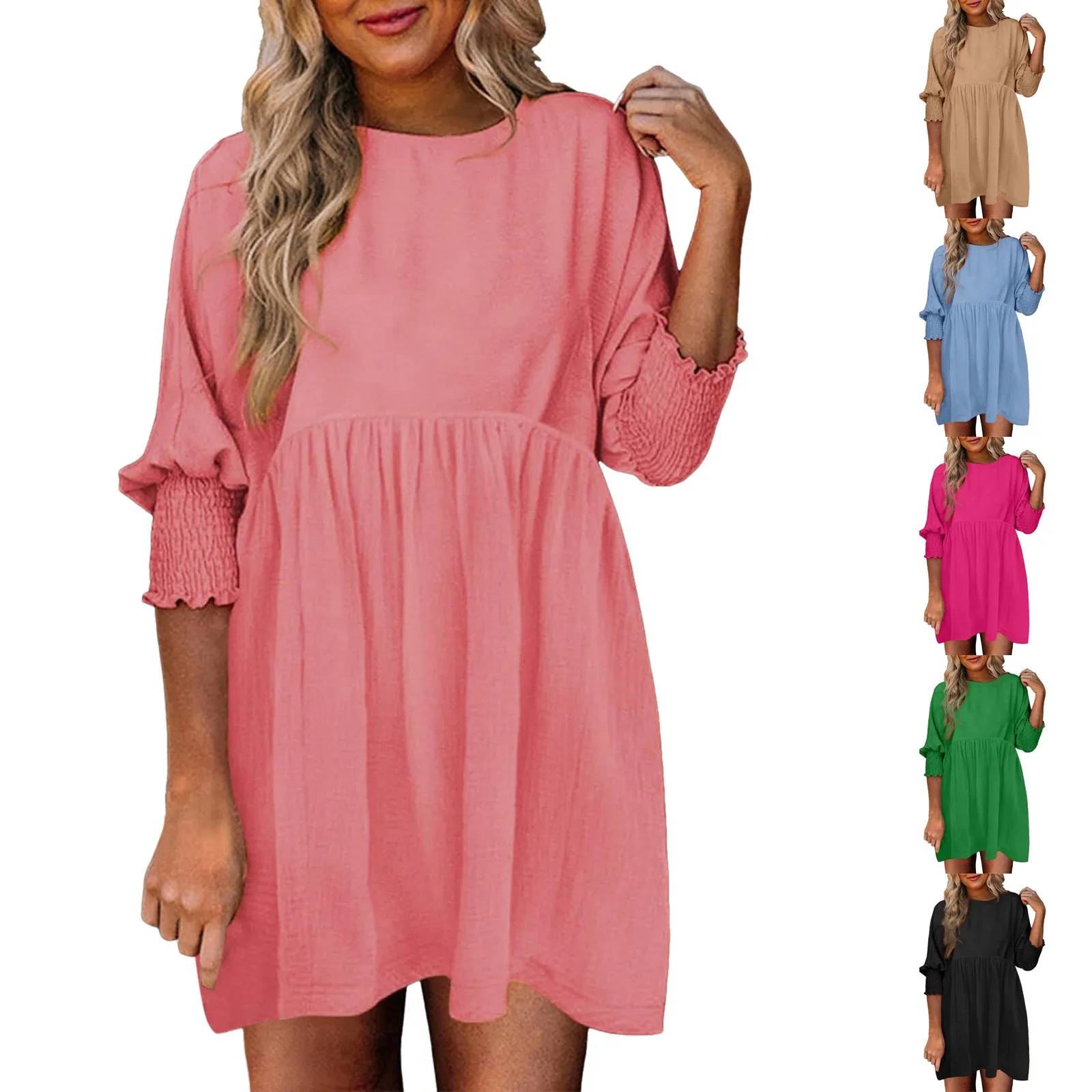 

Womens Summer Spring Tunic Dresses 2024 Casual Loose Short Sleeve Crew Neck Flowy Swing Mini Dress Sweet Elegant Women Sundress