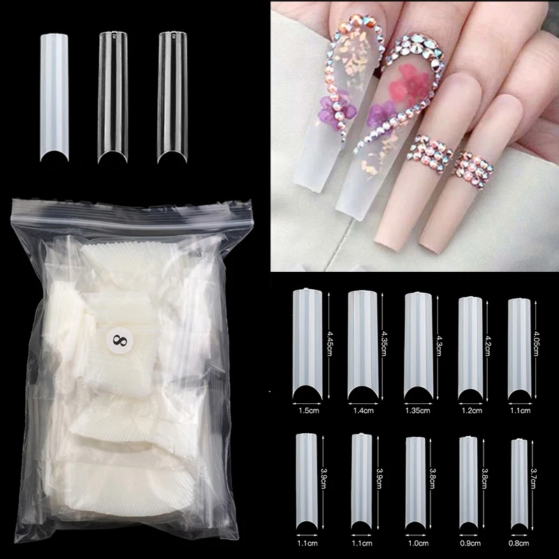 

500Pcs/bag Extra-Long False Nail Art Tips C Curved Clear Acrylic Nails Long Straight Square Fake Nails DIY Salon Manicure Supply