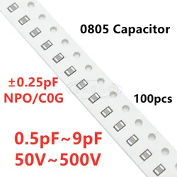 100pcs 0805 SMD Capacitor 0.5/1/1.2/1.5/1.8/2/2.2/2.4/2.5/2.7/3/3.3/3.6/3.9/4/4.7/5/5.1/5.6/6/6.2/6.8/7/7.5/8/8.2/9PF C0G NPO