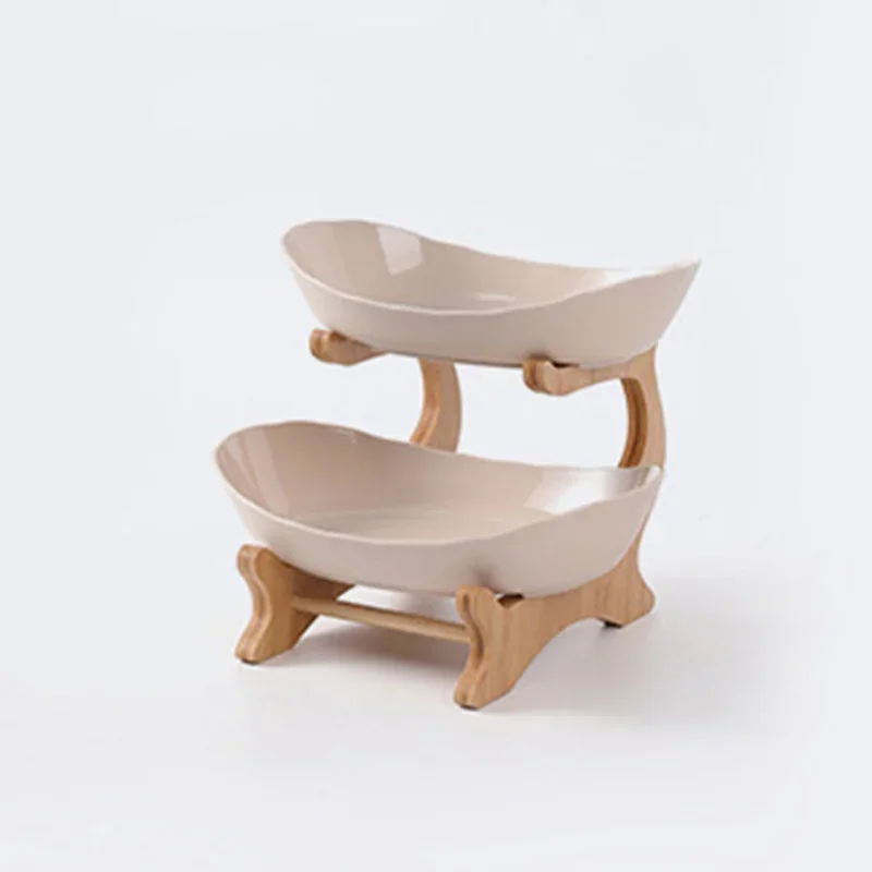 Three-Tier Wooden Tabletop Fruit and Snack Stand with Partitioned Plates