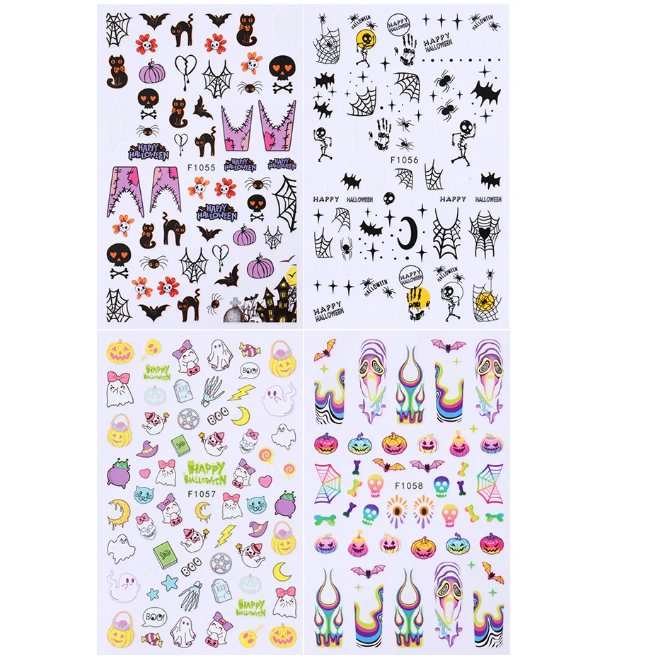 2 stücke Nette Halloween Kürbis Nail art Aufkleber Katze Geist Spinne Web Fledermaus Aufkleber Design Nagel Sliders Tattoo Dekorationen Maniküre – Detail 11