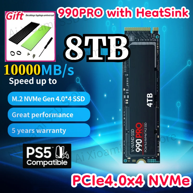 

Original Brand 990PRO 1TB 2TB 4TB SSD M2 2280 PCIe 4.0 NVME Read 10000MB/S Solid State Hard Disk for Game Console/laptop/PC/PS5