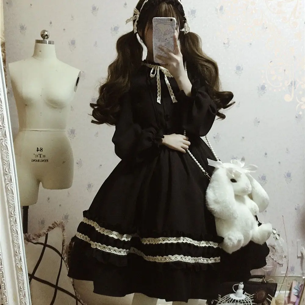 Lolita Dress Lolita Cosplay Costumes Harajuku Japanese Kawaii Sweet Vintage Retro Party Femme Bowknot Cute Cosplay Dress