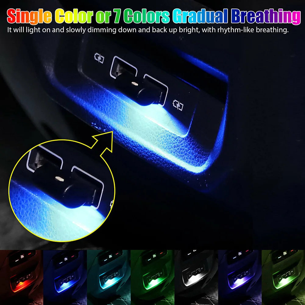 

USB 7 Colors LED Lamp Car Interior Touch Button Neon Atmosphere Light Automotive Accessories Fits For All Models 2x1.5x0.8cm