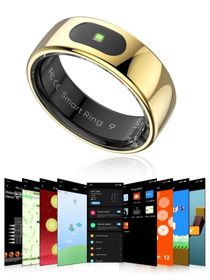 Anello Intelligente per Uomo e Donna,IP68, Impermeabile, Frequenza Cardiaca, Ossigeno Nel Sangue, Sonno, Compatibile con IOS e Android(Black,9