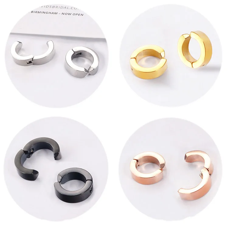 Ear Clip Earrings Stainless Steel Fashion Non Piercing Fake for Men Women Circle Round Punk Rock Style Jewelry Gifts
