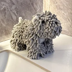 Chenille Puppy Hand Towel - Soft & Absorbent Cartoon Dog Design for Kitchen & Bathroom Decor (Grey)