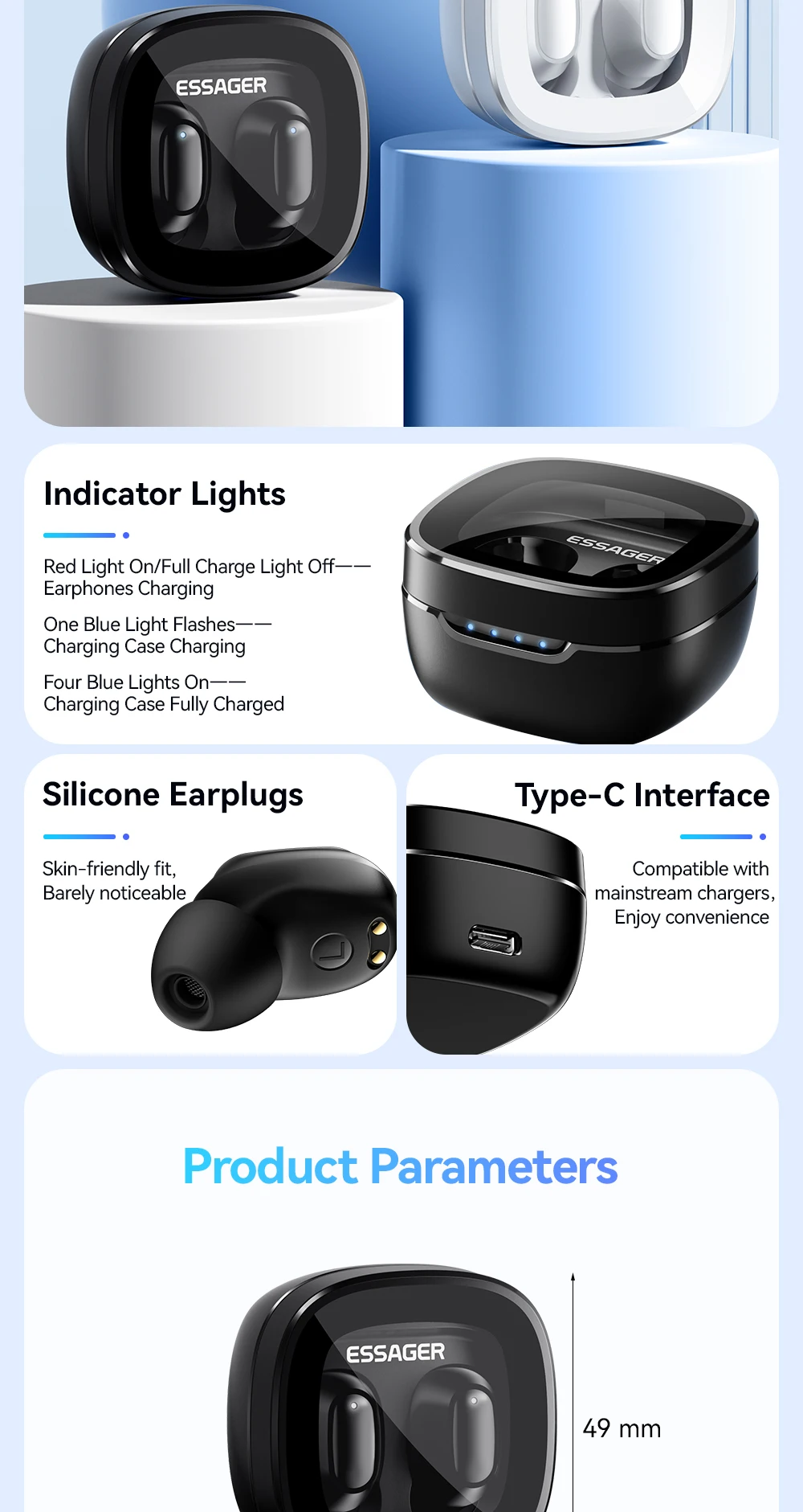 TWS Bluetooth5.3 Earphone Noise Cancelling Earbuds True Wireless Stereo Sports H