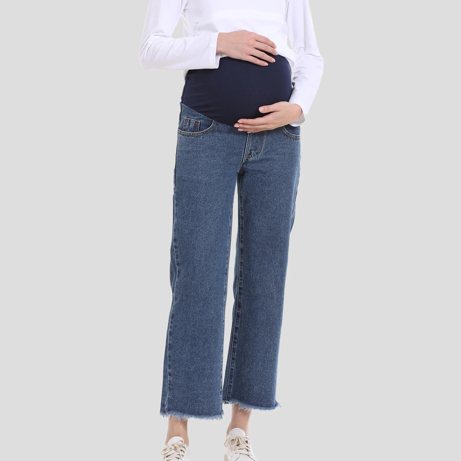 Maternity Pants For Pregnant Women Ajustabel Waist Band Pregnancy Jean Trousers Loose Straight Legging Bottoms Wide Leg Pants 2
