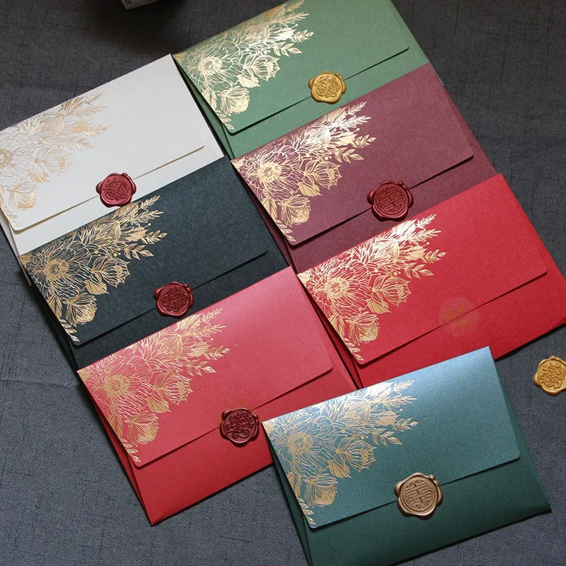 Kraft Paper Envelopes Mailing Envelopes 5pcs Vintage Bronzing Envelopes European DIY Wedding Party Invitation Cards Cover Korean Stationery Letter Pads