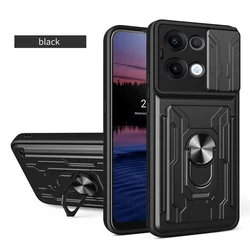 Rugged Armor Case with Lens Protection & Card Slot Stand for Reno 13F 4G 5G (SL-Black)