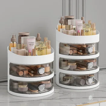Rotate Cosmetics and Skincare Storage Box Large Capacity Circular Plastic Sorting Box Lipstick Face Mold Eye Cream Storage Box - Thumbnail 3