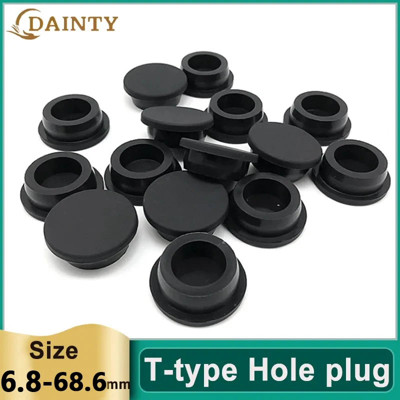 

Black Silicone Rubber Plugs with Hole Blanking End Caps Pipe Tube Inserts Plug Dustproof Bungs A=6.8mm~68.6mm T Type Stopper