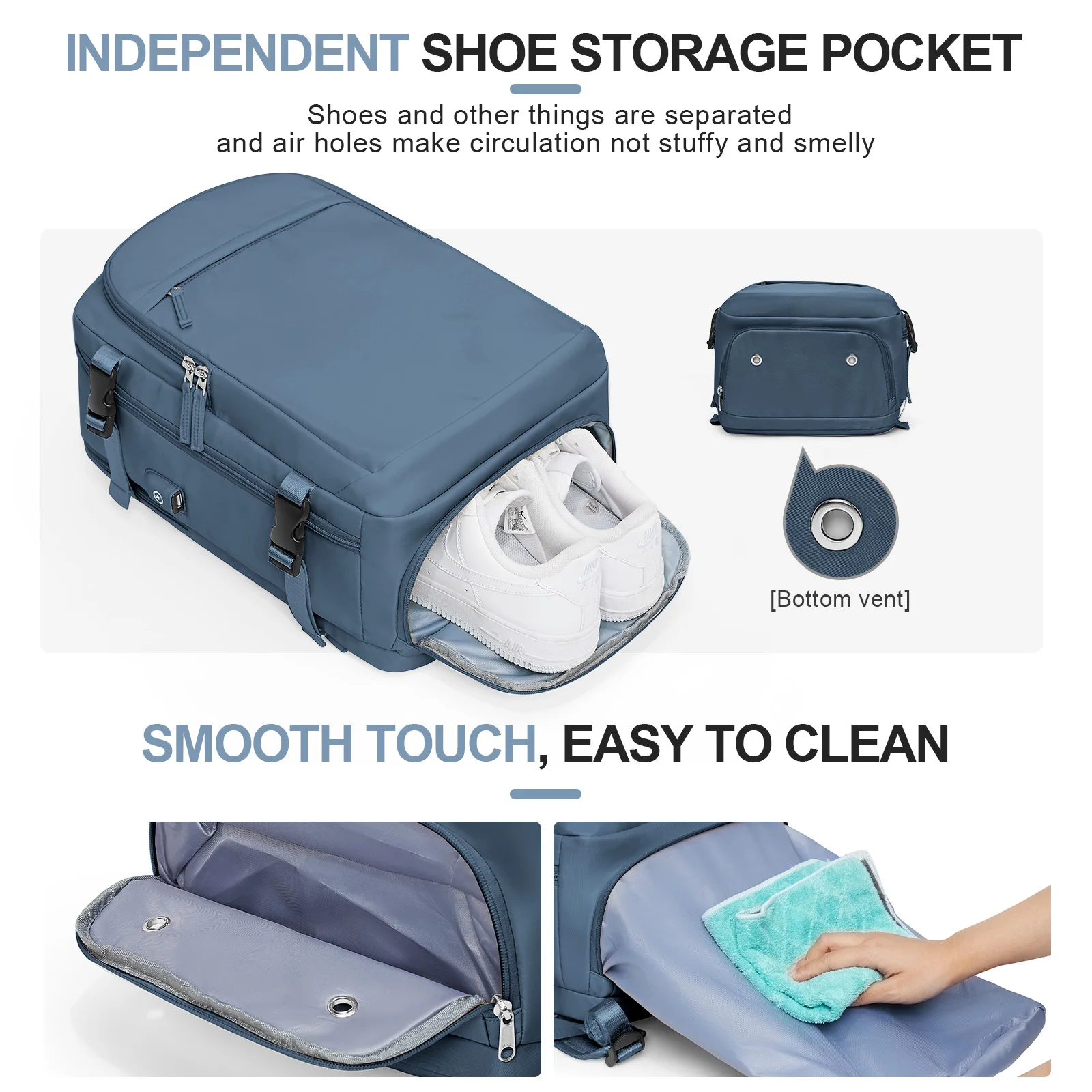 Versatile Travel Backpack 15.6in Laptops with Trolley Sleeve, Wet/Dry Compartment for Business Trips Casual Short Flights Hiking