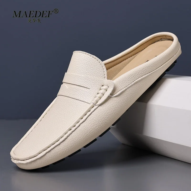 MAEDEF New Men Casual Shoes Fashion Handmade Suede Genuine Leather Slippers Mens Moccasins Slip on Flats Male Outdoor Slipper