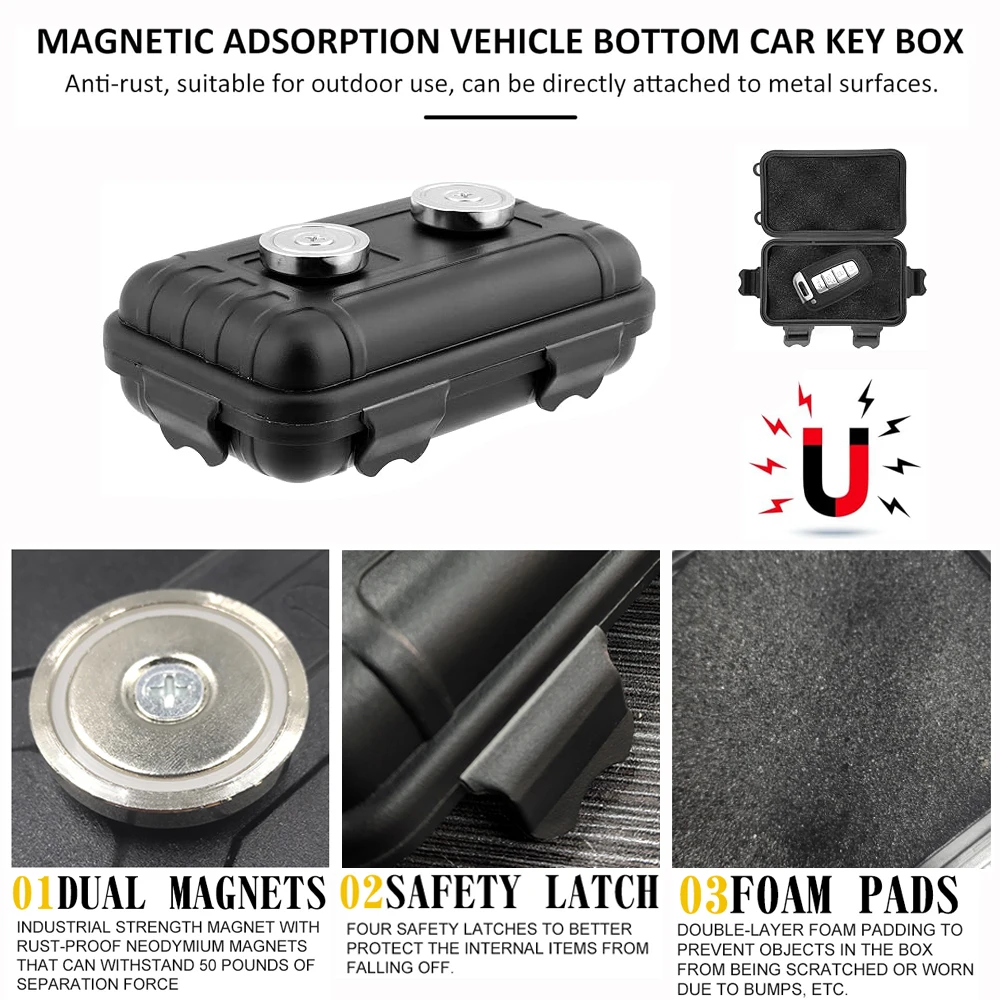 Magnetic Key Holder Under Car Hide Key Box with Strong Magnet Waterproof Magnetic Key Hider Rustproof Magnetic Storage Box 4