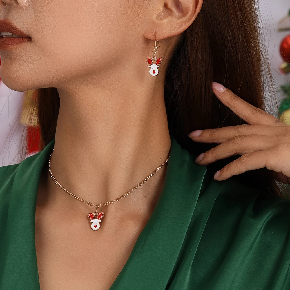Aihua Mode Weihnachtsbaum Schneemann Snata Claus Ohrringe Halsketten Weihnachten Halsketten Set für Frauen Frohes Neues Jahr Geschenke – Detail 6