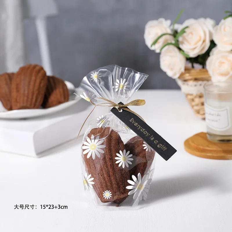 투명 꽃 쿠키 베이킹 포장 가방, 데이지 캔디 가방, 웨딩 생일 파티 용품, DIY 선물 포장, 50 개