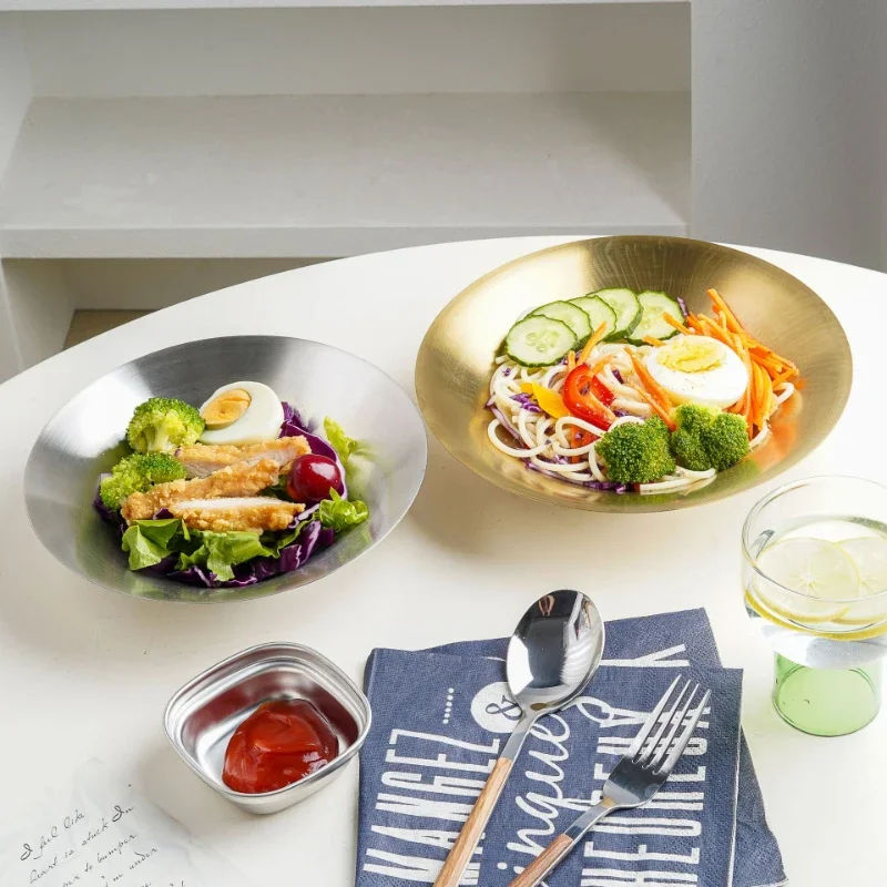 Stainless steel pasta plate, cold noodle bowl, golden and Silver soup bowl, Western food household plate
