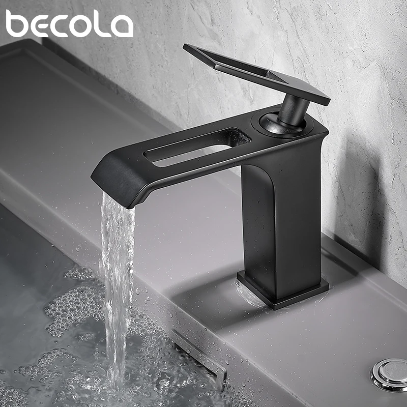 

New Becola Waterfall Bathroom Faucet Basin Faucets Black Sink Taps Single Handle Hot And Cold Water Mixer Tap For Bathroom