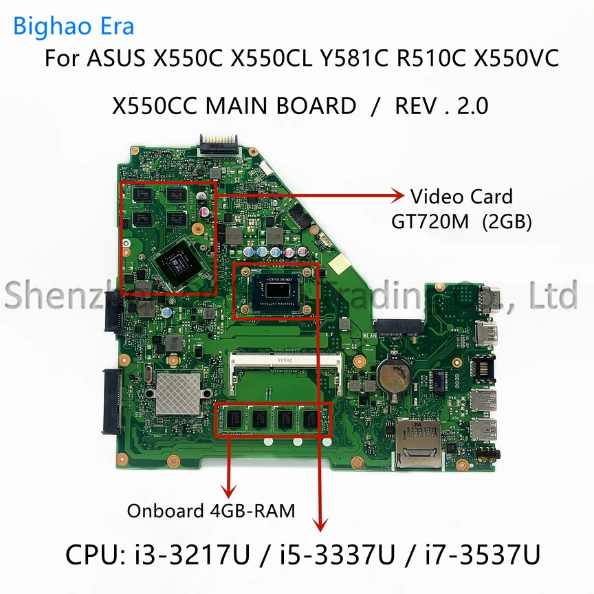 Placa-mãe do Portátil para Asus X550c X550ca Y581c X550cc X550cl X550vb X550vc I33217u I5-3337u I7-3537u 4gb-ram Gt720 2gb-gpu