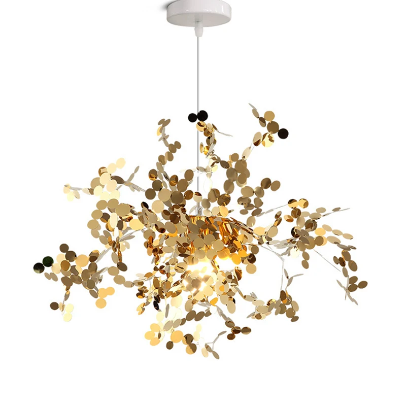 

Nordic Modern Chandelier Simple Stainless Steel Sheet Living Room Dining Room Bedroom Personalized Clothing Store Lamps