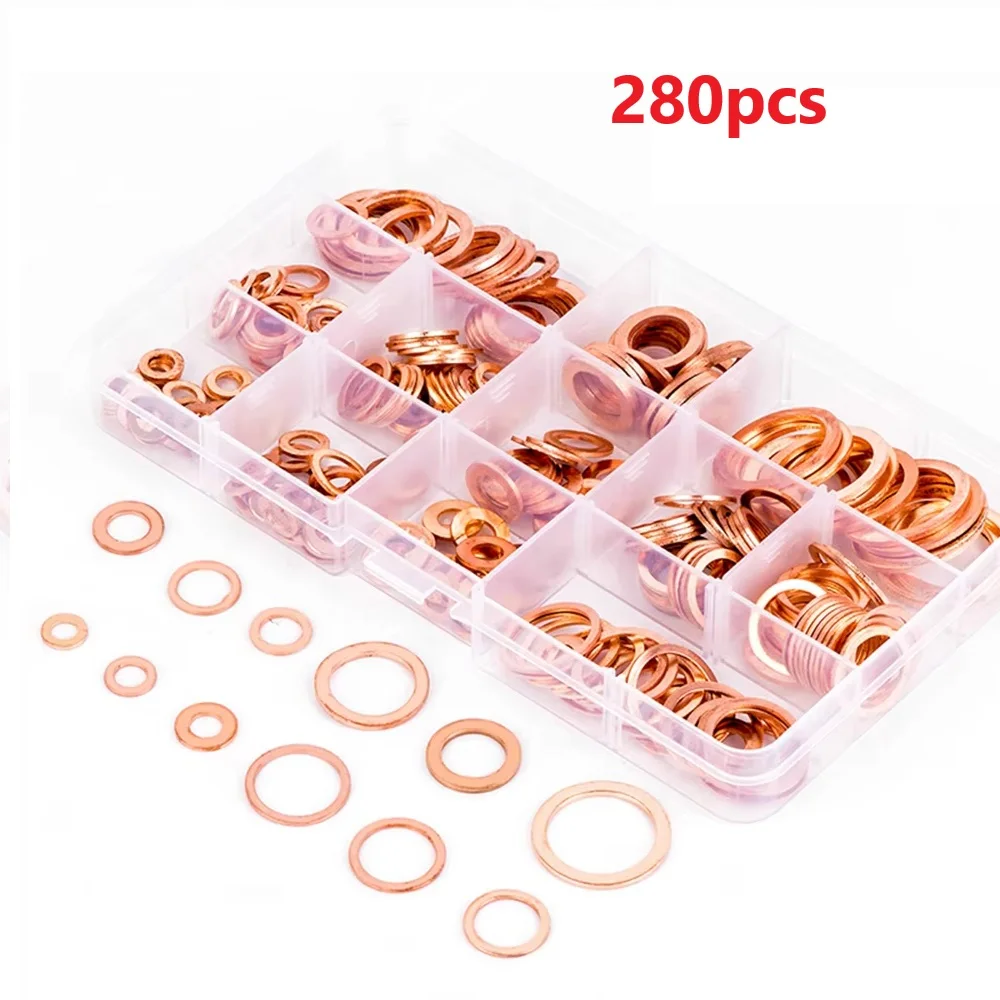 Copper Washer Gasket Set Flat Ring Seal Assortment Kit For Sump Copper Oil Seal Gasket Boxed Flat