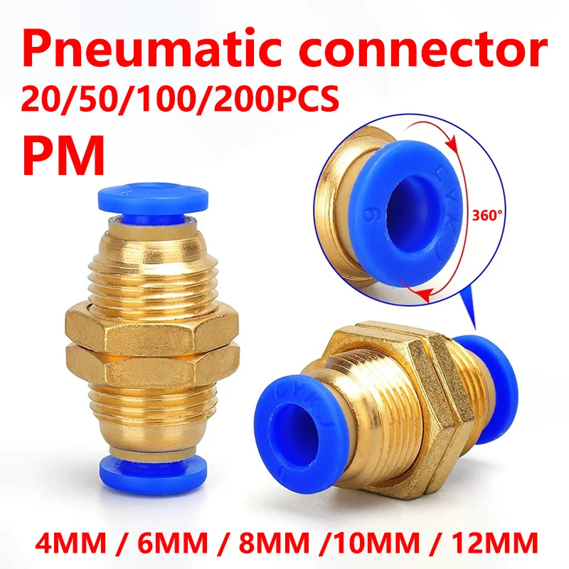 20PCS Pneumatic Fittings PM Straight Bulkhead Union Connector 4mm 6mm 8mm 10mm 12mm OD Hose Plastic Push In Gas Quick Connector