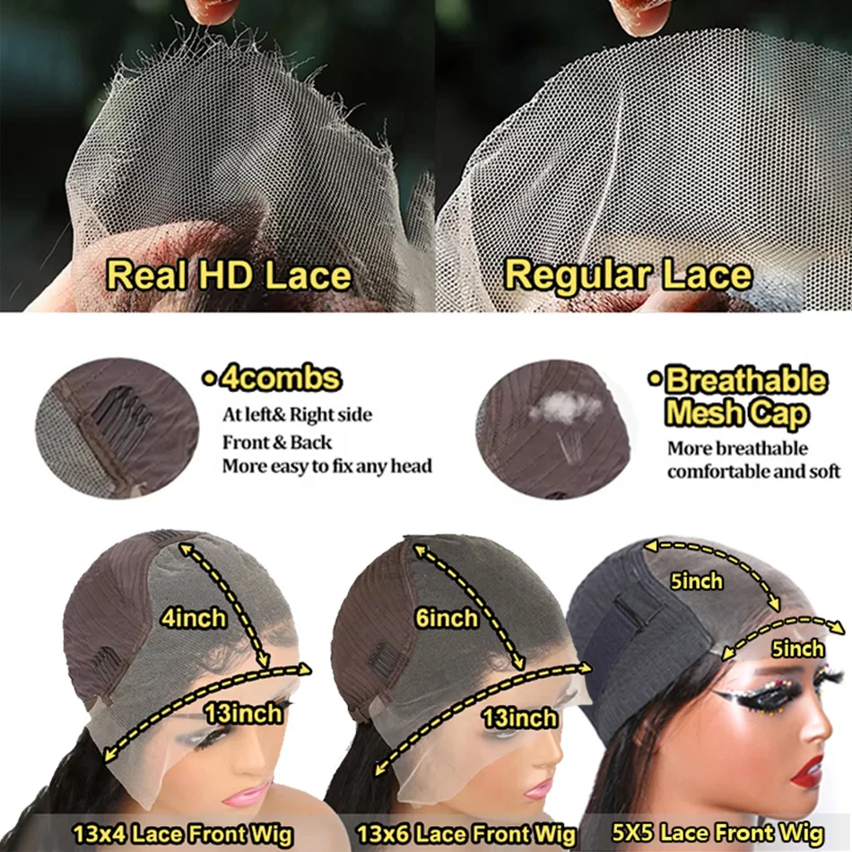 Tewjig Density Body Wave 13x6 HD Transparent Lace Front Human Hair Wigs 30 40 Inch 13x4 Lace Frontal Water Wave 5x5 Closure Wig