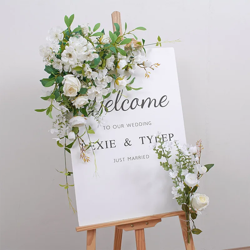 

2PCS/Set Artificial Garland Wedding Arch Props Welcome Card Sign Decor Floral Wall Hanging Flower Row Arrangement Window Display