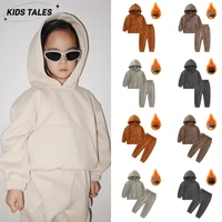 2025 Children's Fleece Suit Winter Costumes Soild Cotton Hooded Sweatshirt+pants Toddler Boys Girls Warm Sets Kid Unisex Clothes