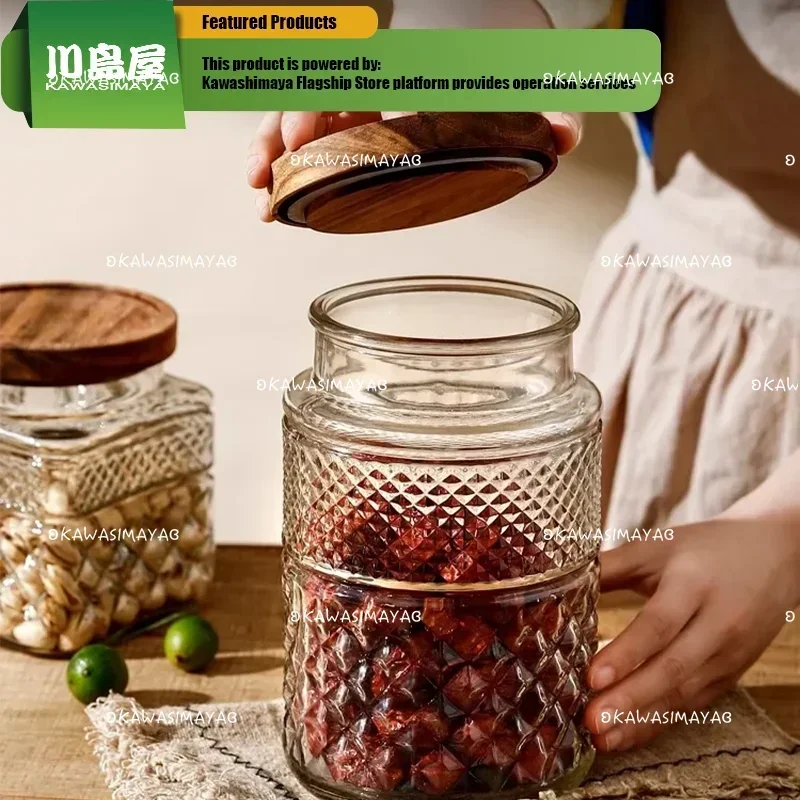KAWASIMAYA Glass Sealed Jar, Food Grade Snack Storage Jar White Candy Stale Peel Storage Jar Tea