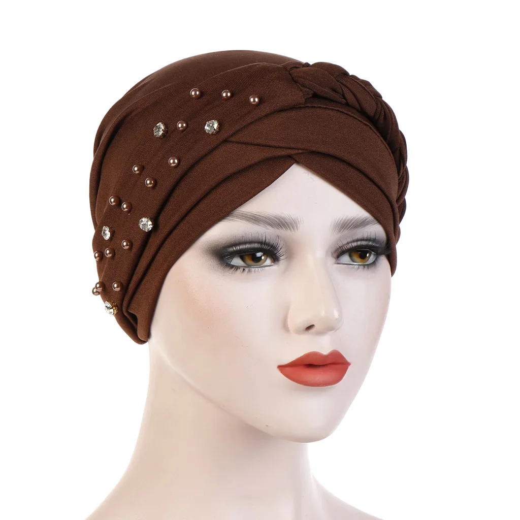 

Beading Muslim Women Hijab Indian Braids Inner Hat Bonnet Chemo Cap Hair Loss Cancer Turbante Head Wrap Cover Femme Solid Color