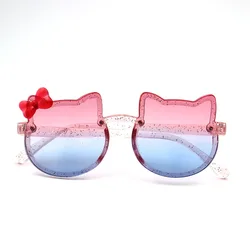 Gradient UV Resistant Sunglasses for Girls with Cute Cartoon Design (Pink Blue)