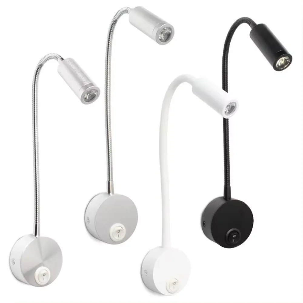 3W LED Bedside Wall Lamp Flexible Adjustable Gooseneck Reading Light for Bed Headboard Workbench Desk Night Lamp With Switch